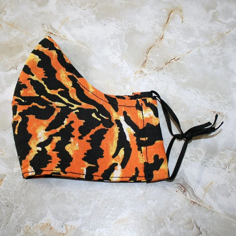 HAND CRAFTED Face Mask Tiger Animal Adult Cloth Fabric Print - Shield Style